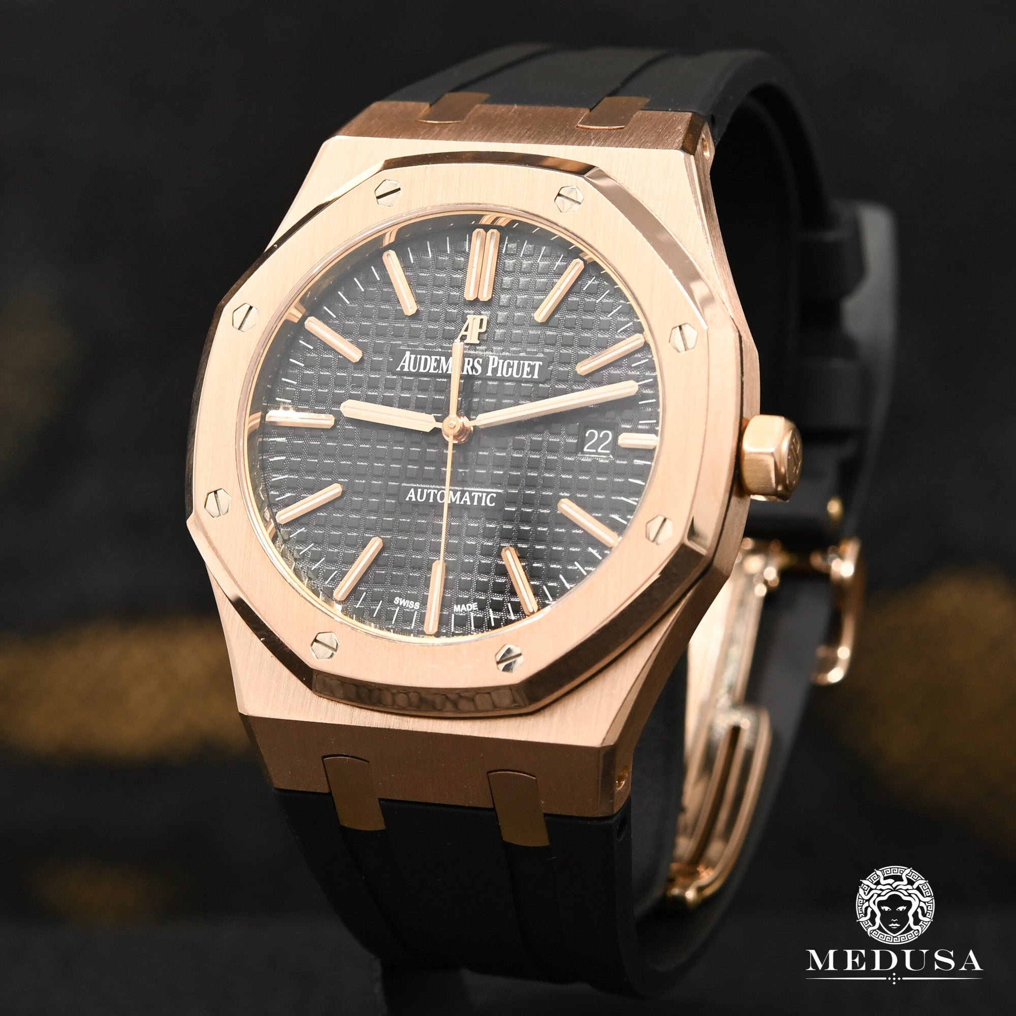 Montre Audemars Piguet | Montre Homme 41mm Audemars Piguet Royal Oak Black Rubber - 15400OR Or Rose