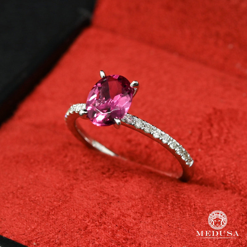 Bague à Diamants en Or 14K | Bague Femme Gemstone D6 - Rubellite Or Blanc