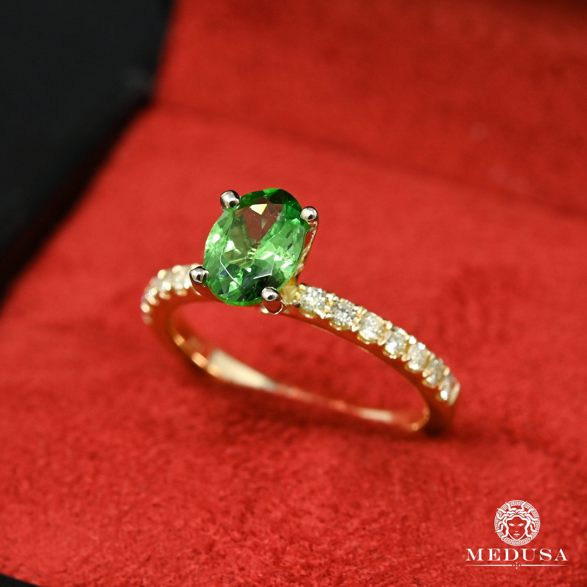 Bague à Diamants en Or 14K | Bague Femme Gemstone D7 - Tsavorite Or Jaune