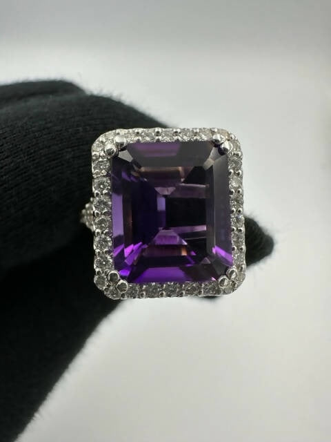 C.B.E. INC | RINGS LARGE AMETHYST RING WITH HALO