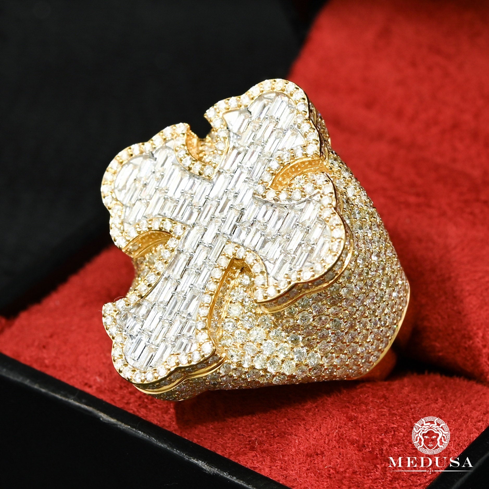 Bague à Diamants en Or 14K | Bague Homme Luxurious D17 - Cross Or Jaune