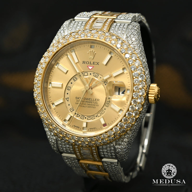 Montre Rolex | Montre Homme Rolex Sky-Dweller 42mm - Champagne Iced Out Or 2 Tons