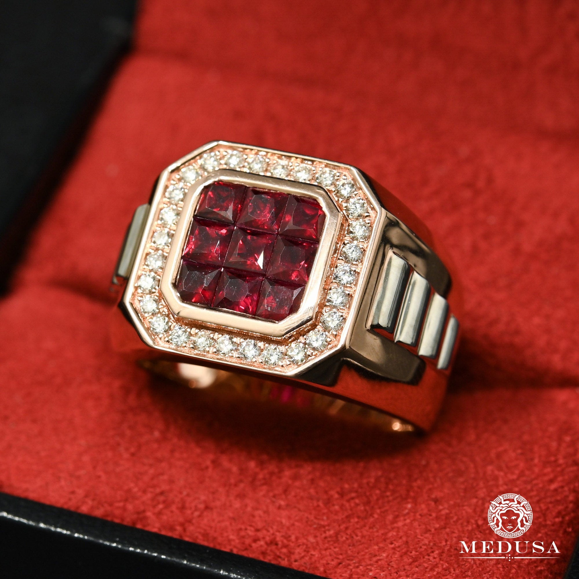 Bague à Diamants en Or 14K | Bague Homme Square D29 - Rubis Or Rose