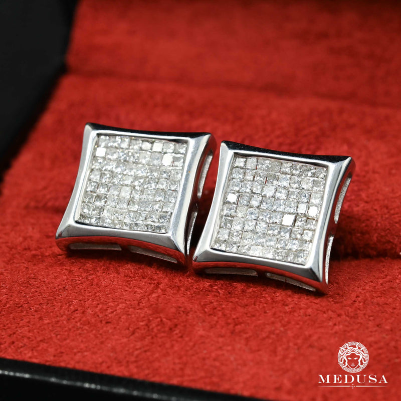 Studs Diamants en Or 10K | Boucles d’Oreilles Studs Square D2 - Diamant Princess Cut 13MM / Or Blanc