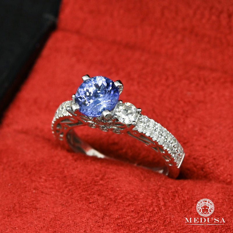 Bague à Diamants en Or 14K | Bague Femme Tanzanite D2 - Diamant Or Blanc