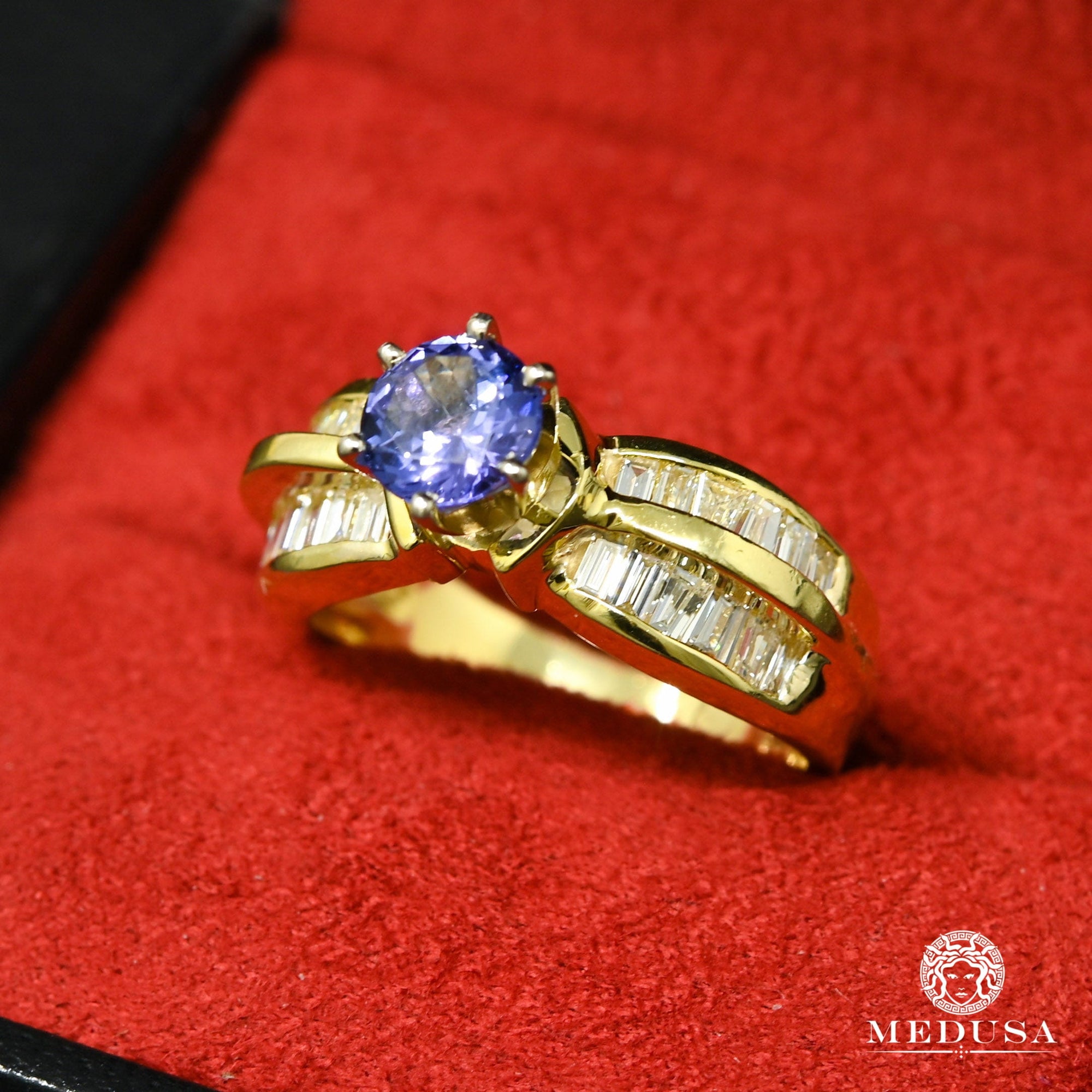 Bague à Diamants en Or 18K | Bague Femme Tanzanite D7 - Diamant Or Jaune