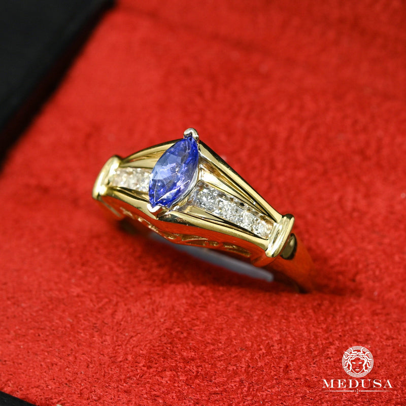 Bague à Diamants en Or 14K | Bague Femme Tanzanite D9 - Diamant Or Jaune