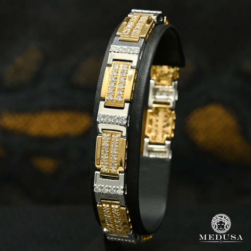 Bracelet à Diamants en Or 14K | Bracelet Homme 11mm Bracelet Square Diamant 8.5’’ / Or 2 Tons