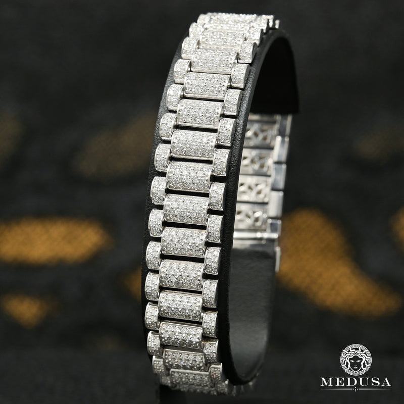 Bracelet à Diamants en Or 14K | Bracelet Homme 15mm Bracelet Square President Or Blanc