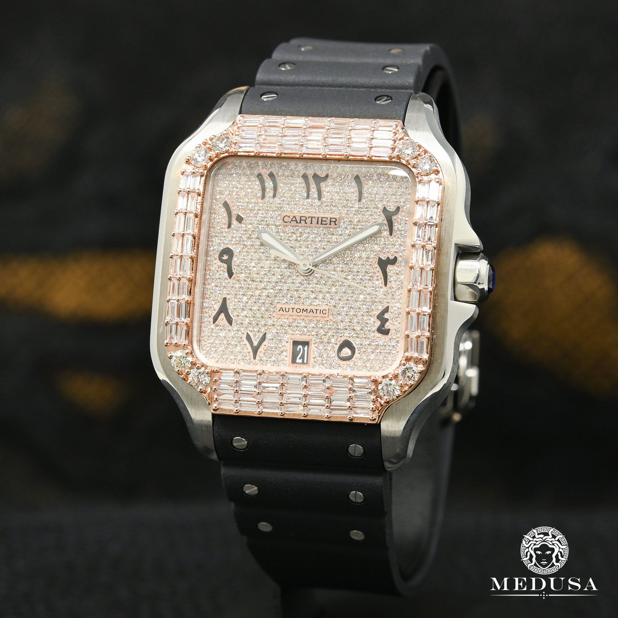 Montre Cartier | Montre Homme 40mm Cartier Santos 100 XL - Arabic Everose Emerald Cut Or Rose 2 Tons