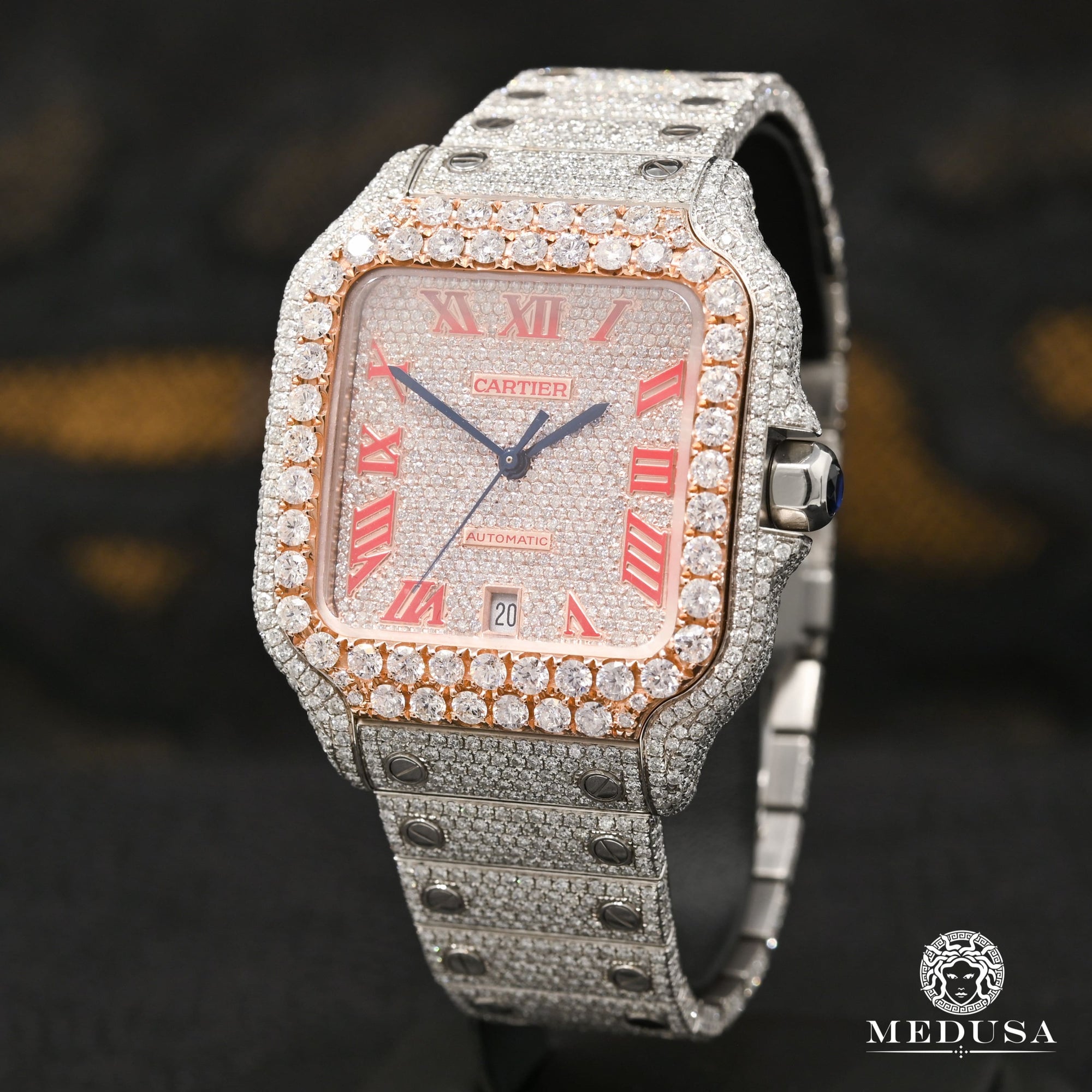 Montre Cartier | Montre Homme 40mm Cartier Santos 100 XL - Red Iced Everose Or Rose 2 Tons