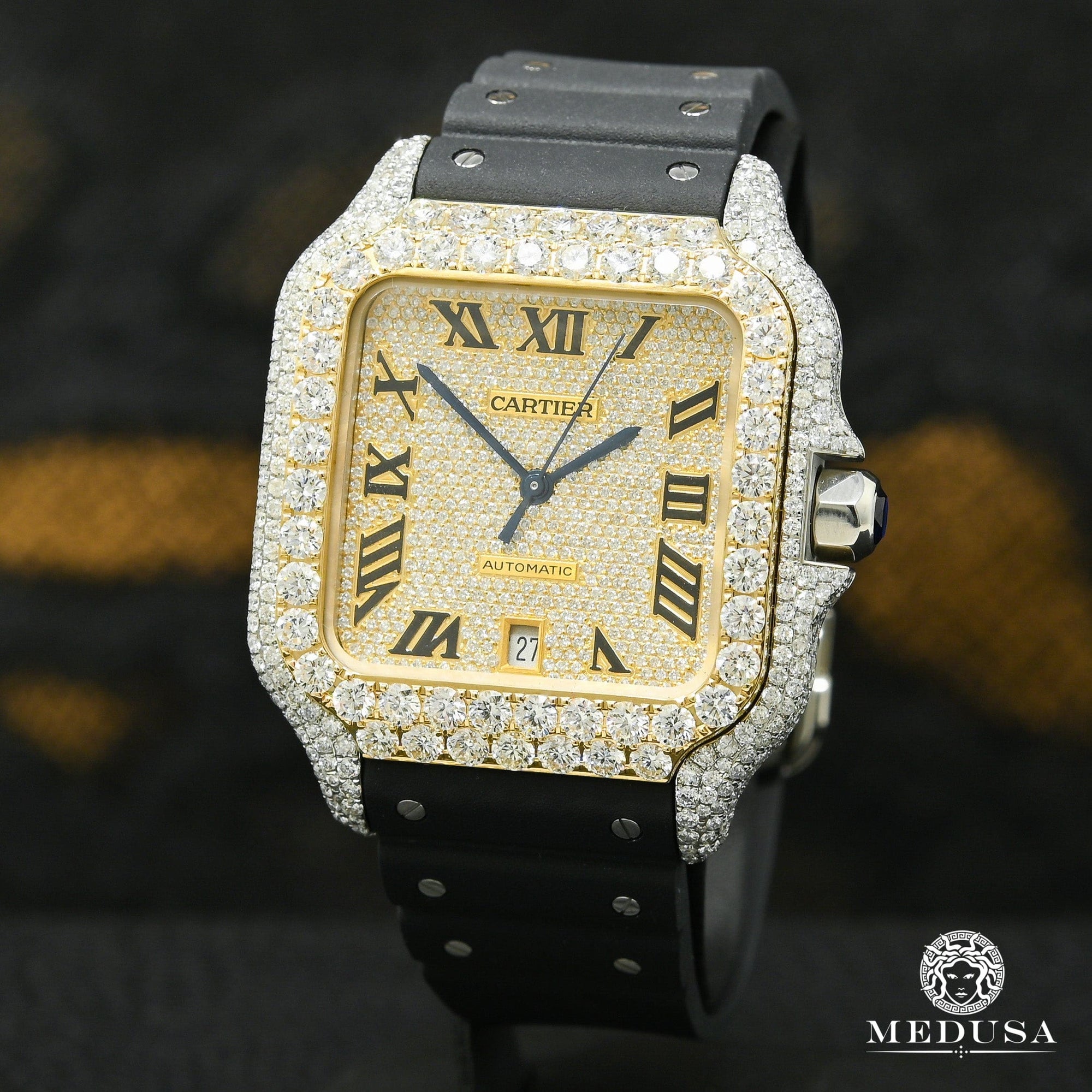 Montre Cartier | Montre Homme 40mm Cartier Santos 100 XL - Rubber Iced Or 2 Tons