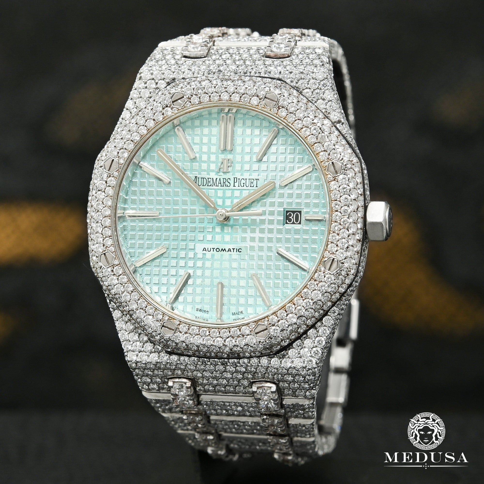 Montre Audemars Piguet | Montre Homme 41mm Audemars Piguet Royal Oak - Baby Blue Full Iced Stainless