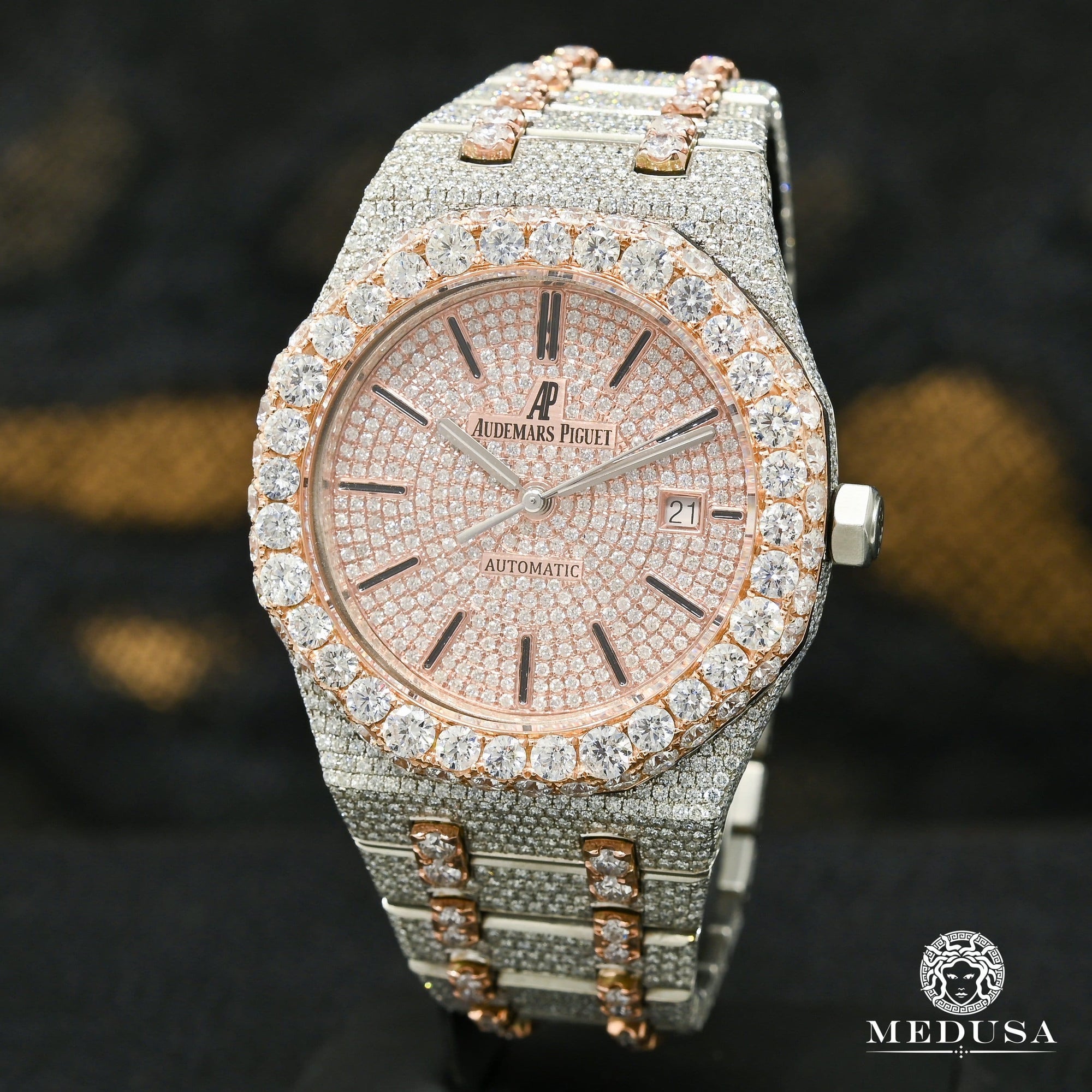 Montre Audemars Piguet | Montre Homme 41mm Audemars Piguet Royal Oak - Full Iced Everose Or Rose 2 Tons