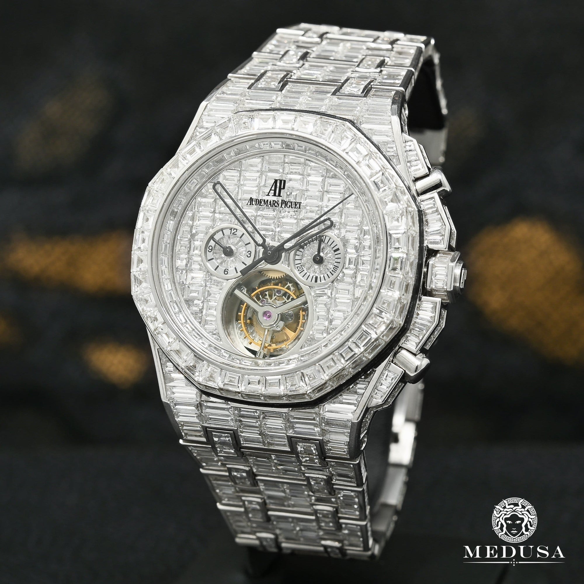 Montre Audemars Piguet | Montre Homme 42mm Audemars Piguet Offshore Tourbillon - Full Iced Emerald Cut Or Blanc