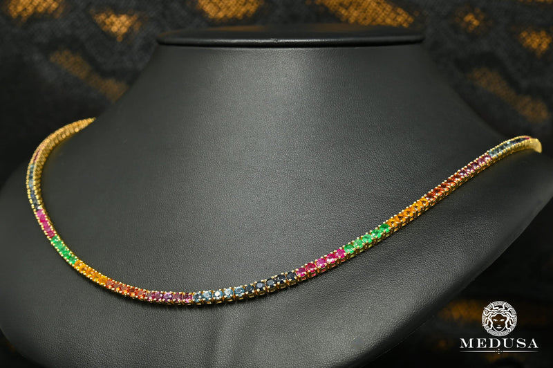 Chaîne à Diamants en Or 14K | Chaîne Tennis 4mm Tennis Chain - Rainbow