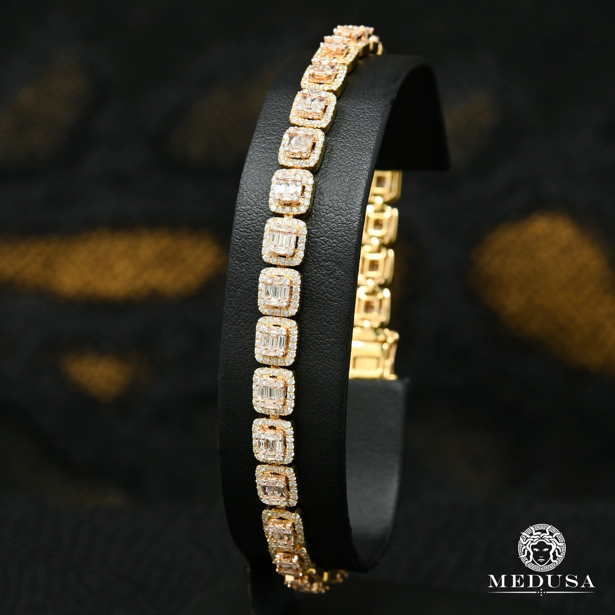 Bracelet à Diamants en Or 14K | Bracelet Homme 6mm Bracelet Tennis Square Baguette Or Jaune