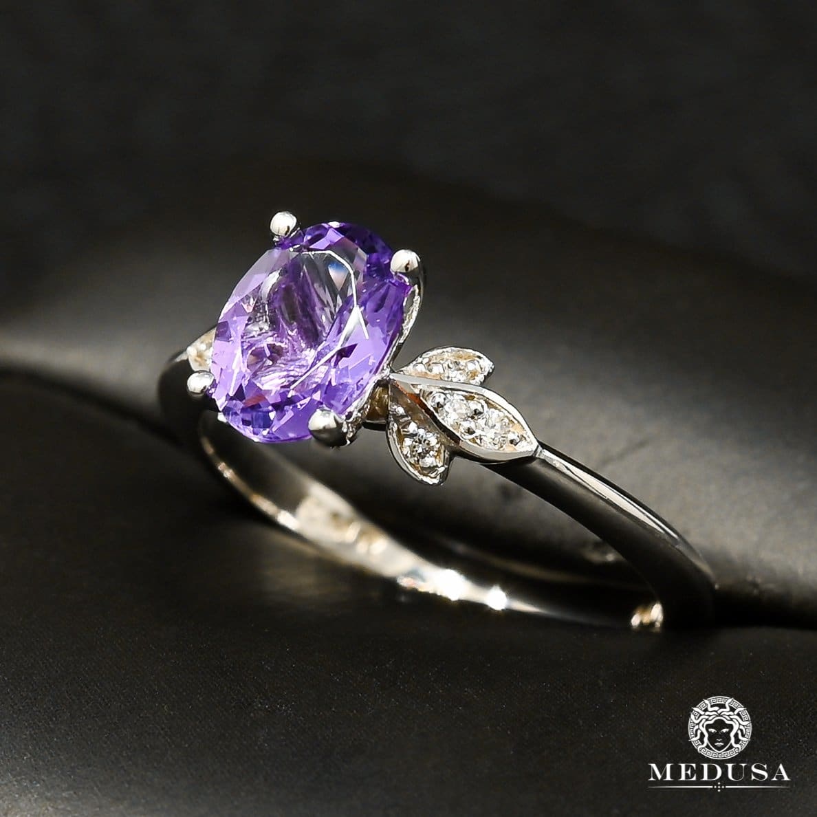 Bague à Diamants en Or 14K | Bague Femme Amethyst D1 - Diamant Or Blanc