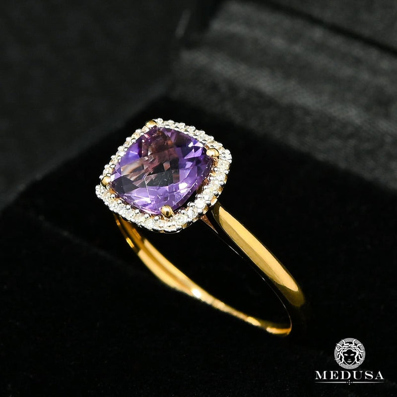 Bague à Diamants en Or 10K | Bague Femme Amethyst D2 - Diamant Or Jaune