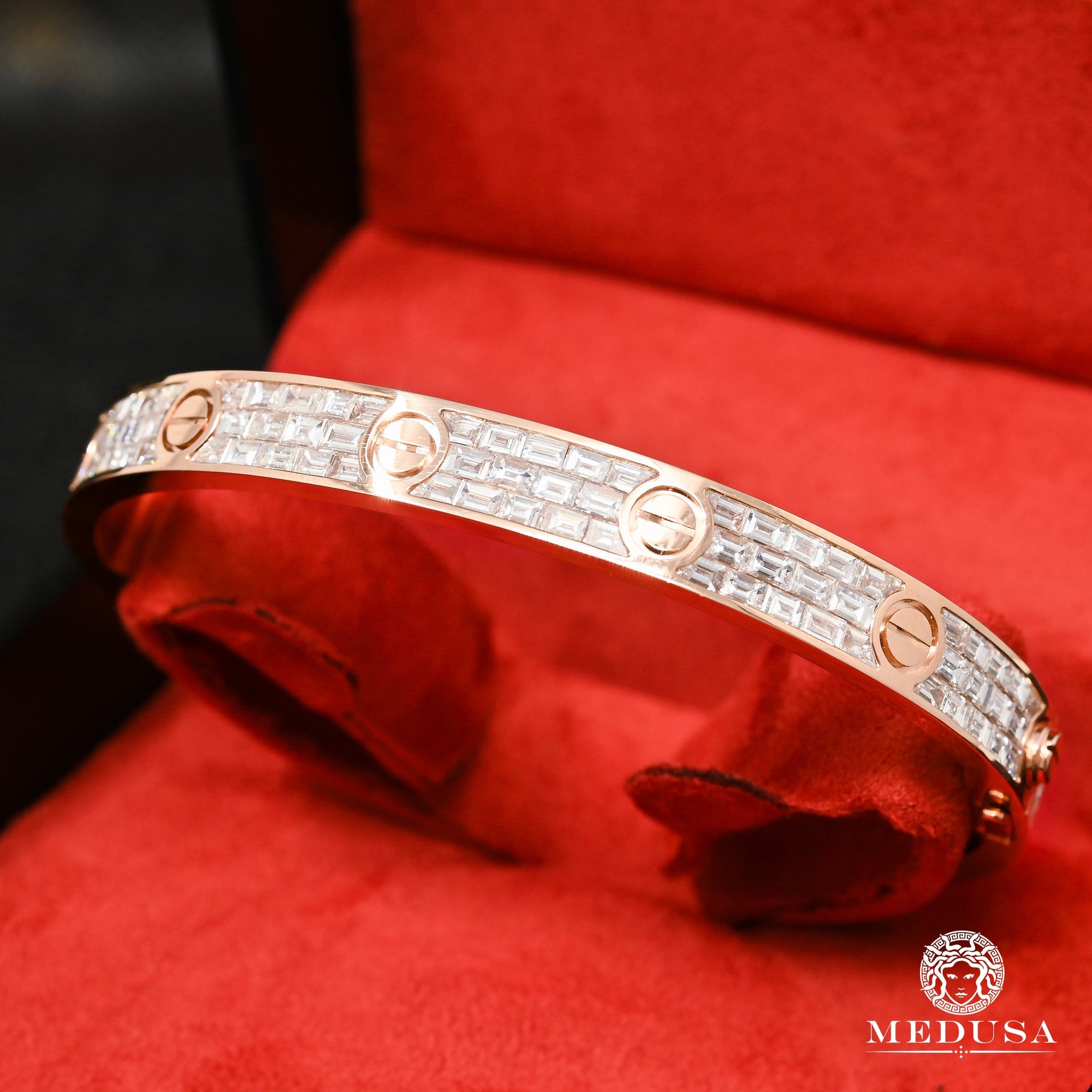 Bracelet Rigide en Or 18K | Bracelet Femme Bangle D7 - Emerald Diamant Or Rose