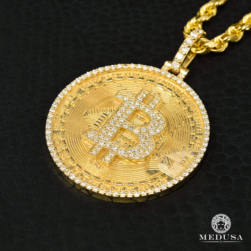 Pendentif à Diamants en Or 10K | Pendentif Divers Bitcoin D2 - Diamant 25mm / Or Jaune