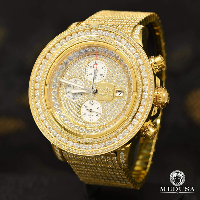 Montre Breitling | Montre Homme Breitling Super Avenger - Gold Iced Out Or