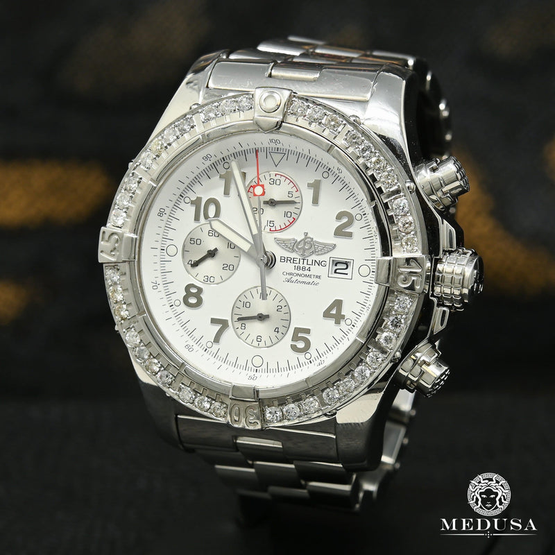 Montre Breitling | Montre Homme Breitling Super Avenger - White Bezel Iced Stainless