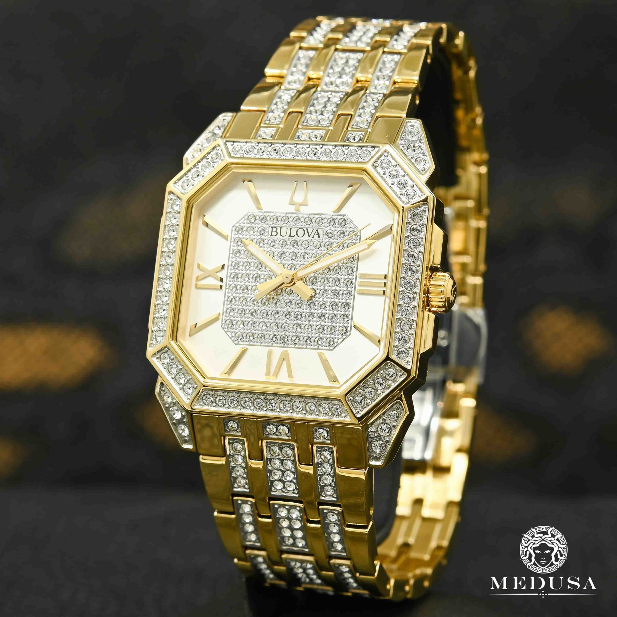 Montre Bulova | Montre Homme Bulova Quadra Cristal - 98A295 Swarovski / Or Jaune