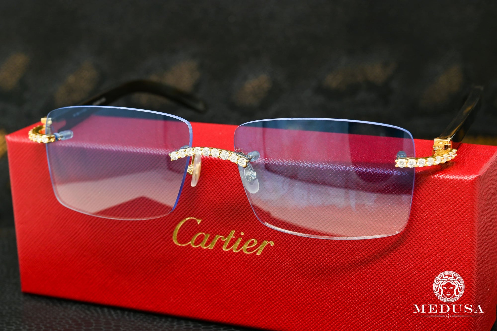 Lunette Cartier | Lunette Homme Cartier Black Horn | Gold & Blue Or Jaune