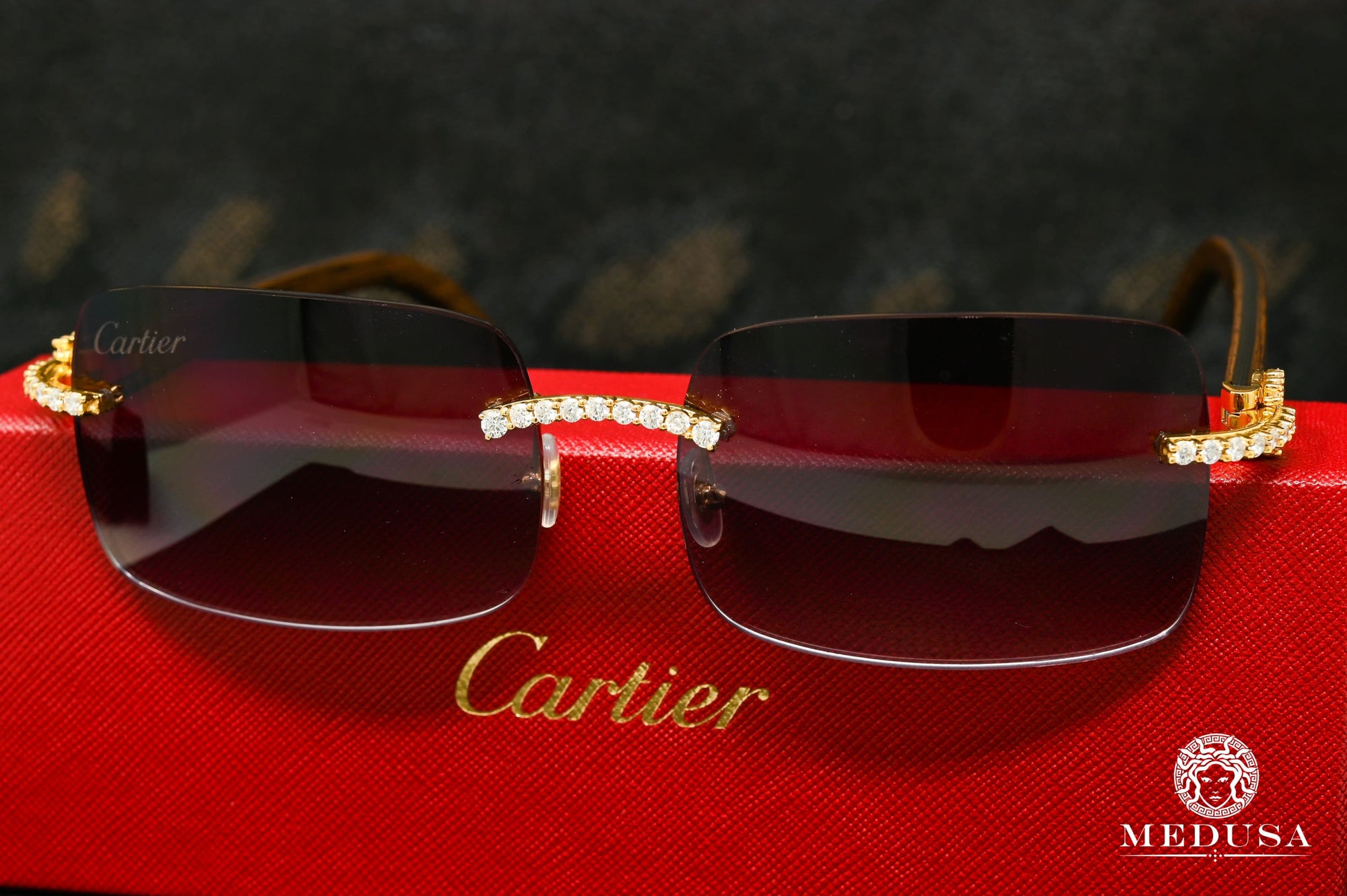 Lunette Cartier | Lunette Homme Cartier Signature C | Gold & Brown & Bronze Or Jaune