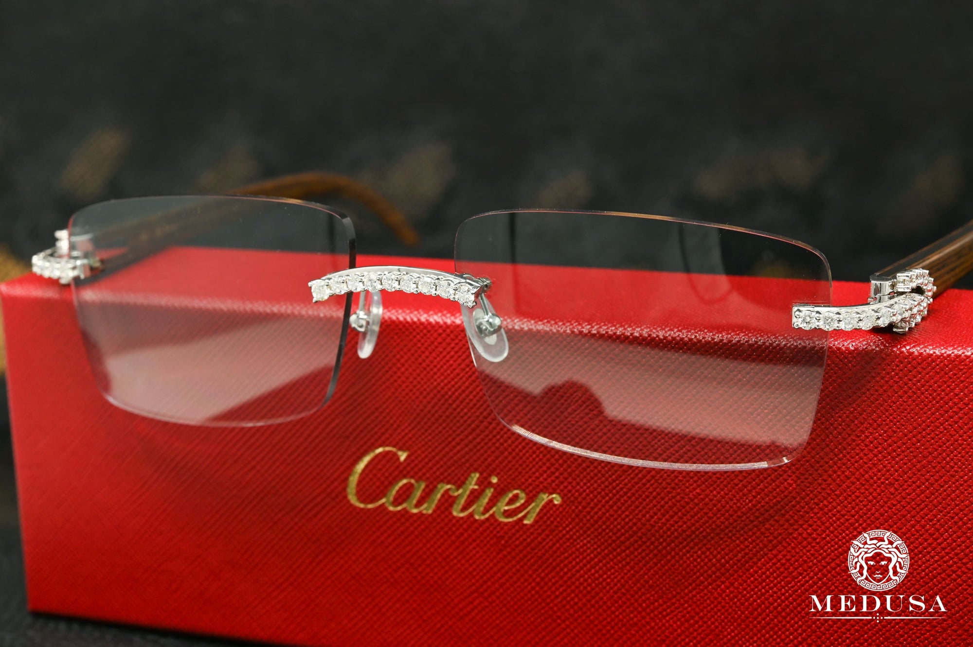 Lunette Cartier | Lunette Homme Cartier Signature C | Silver & Wood Big Rock Stainless