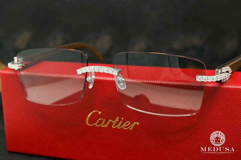 Lunette Cartier | Lunette Homme Cartier Signature C | Silver &amp; Wood Big Rock Stainless