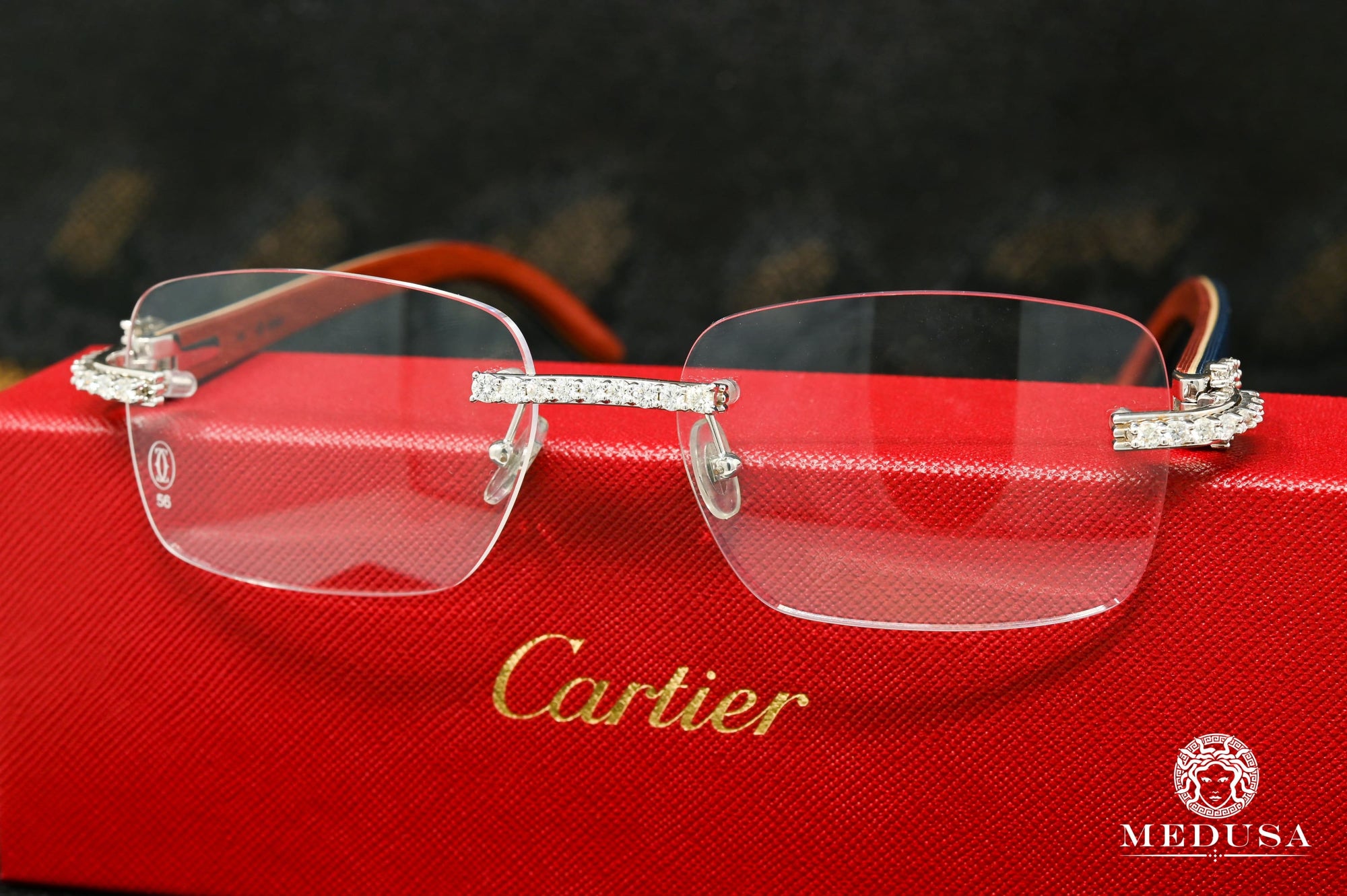 Lunette Cartier | Lunette Homme Cartier Signature | Silver & Blue Wood Big Rock Stainless