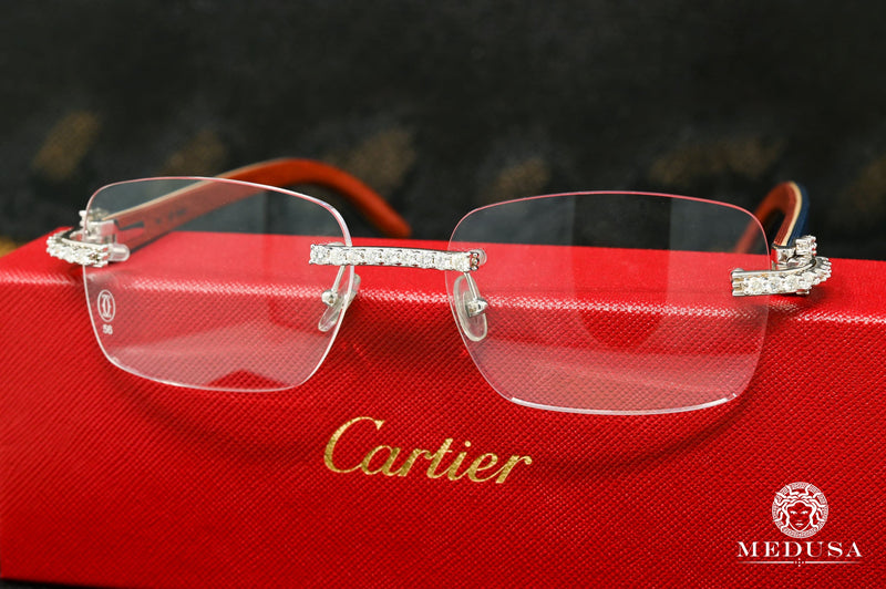 Lunette Cartier | Lunette Homme Cartier Signature | Silver &amp; Blue Wood Big Rock Stainless