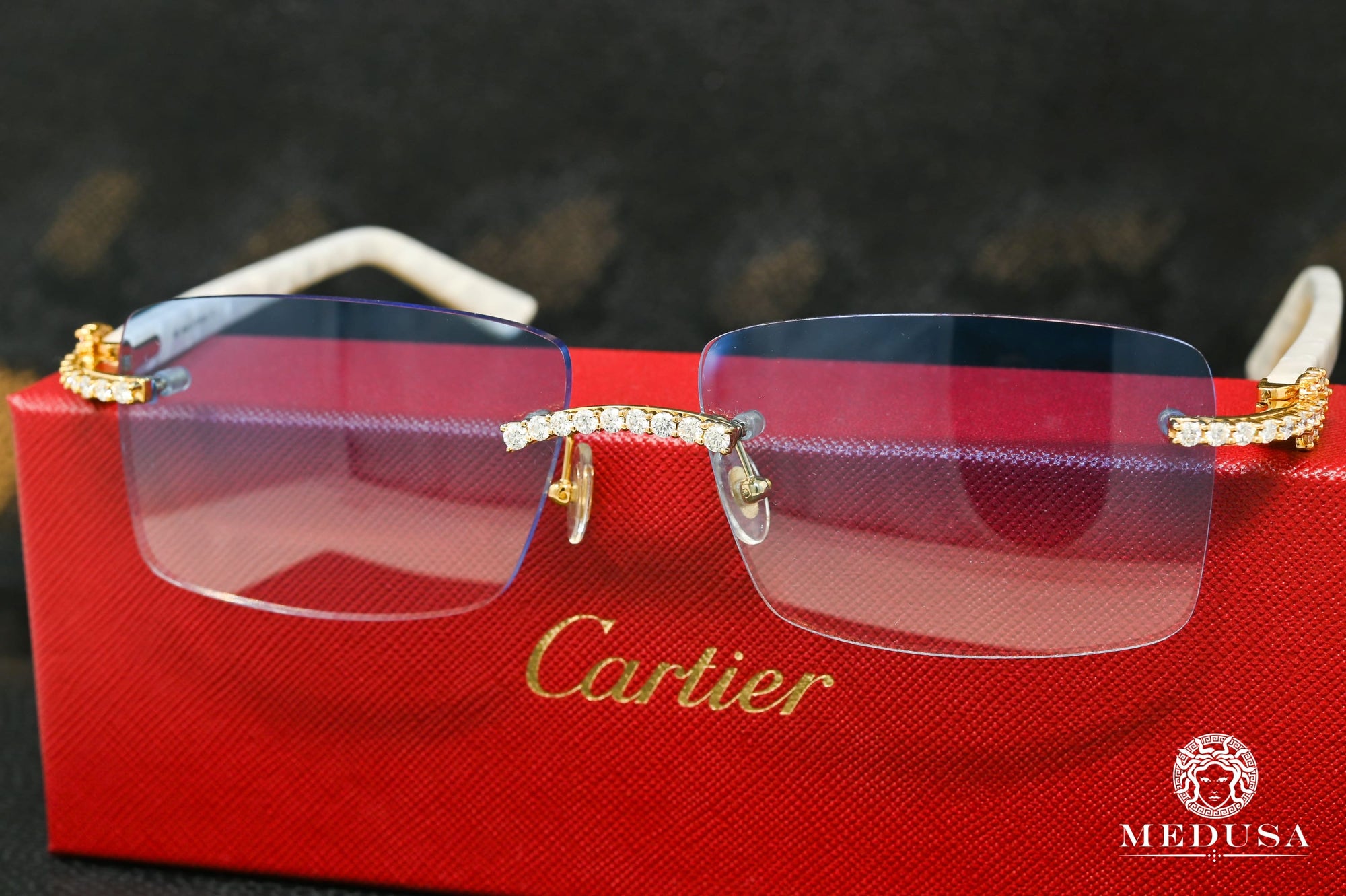 Lunette Cartier | Lunette Homme Cartier White Horn | Gold & Blue Or Jaune