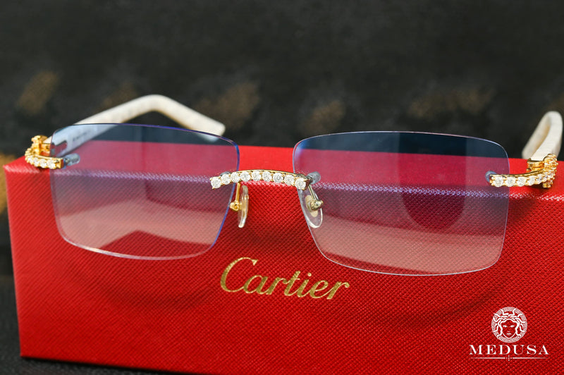 Lunette Cartier | Lunette Homme Cartier White Horn | Gold &amp; Blue Or Jaune