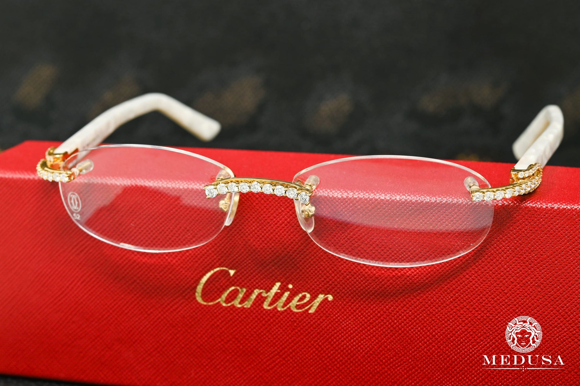 Lunette Cartier | Lunette Homme Cartier White Horn | Gold & White Or Jaune