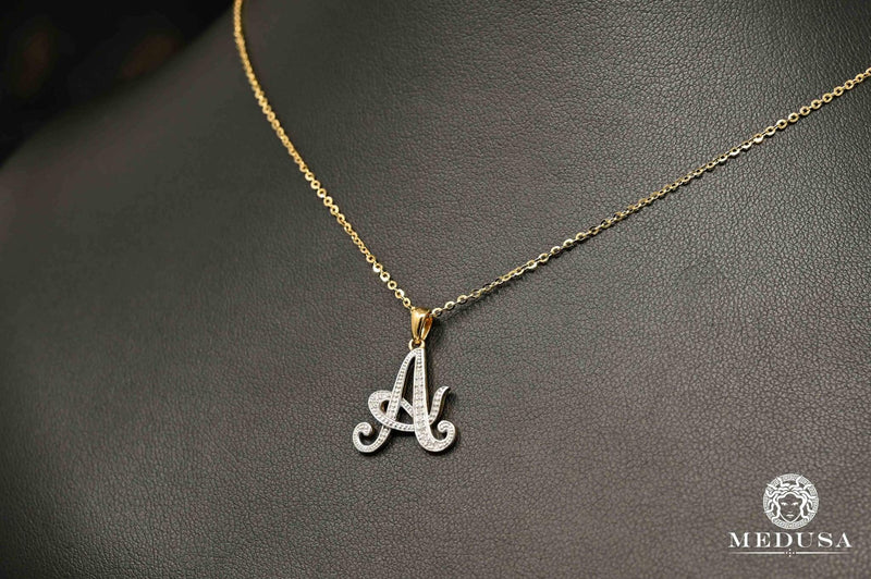 Collier en Or 10K | Collier Femme Collier Lettre à Diamant [A à Z] 18’’ / Or Jaune