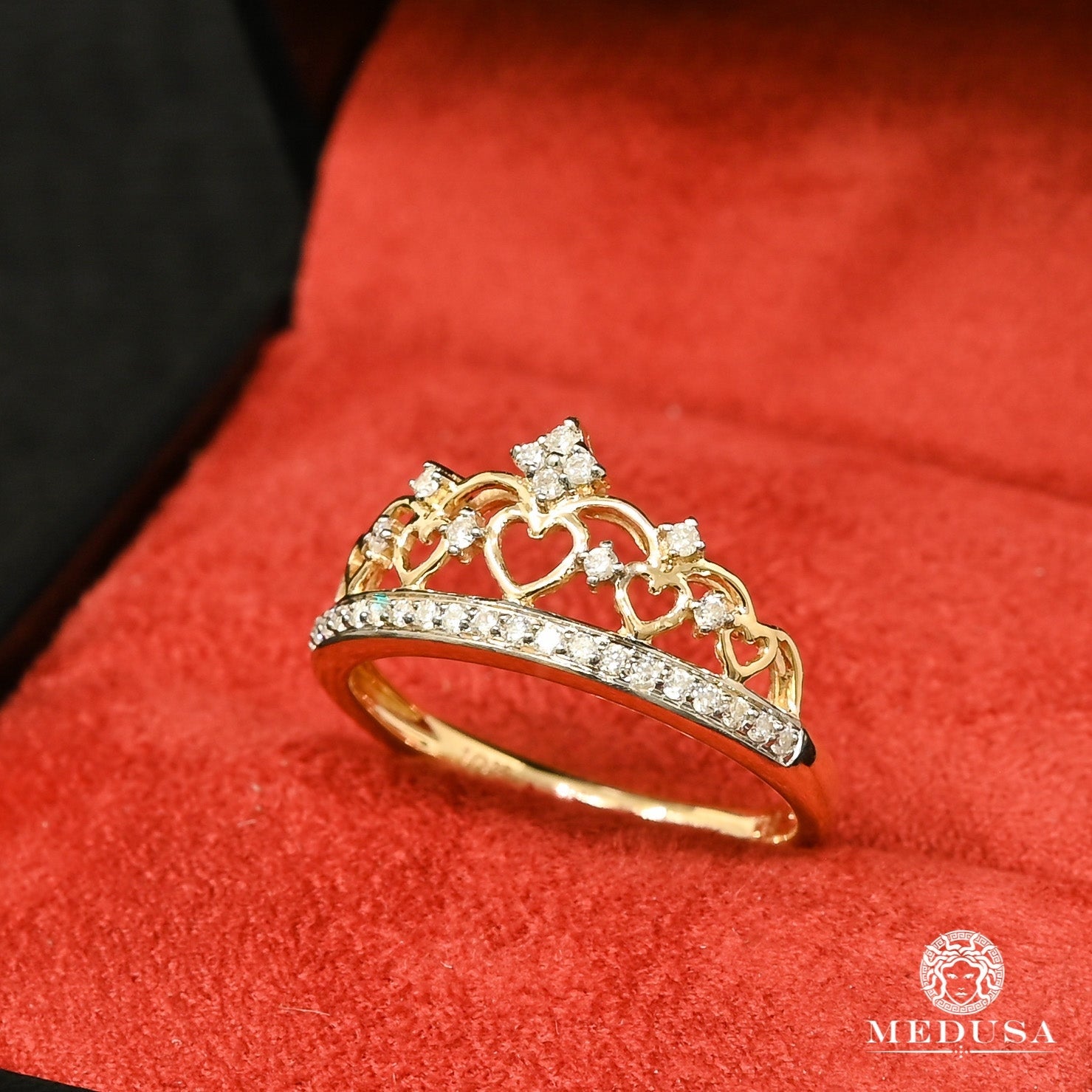 Bague à Diamants en Or 10K | Bague Femme Crown D1 - Diamant 18PT / Or Jaune