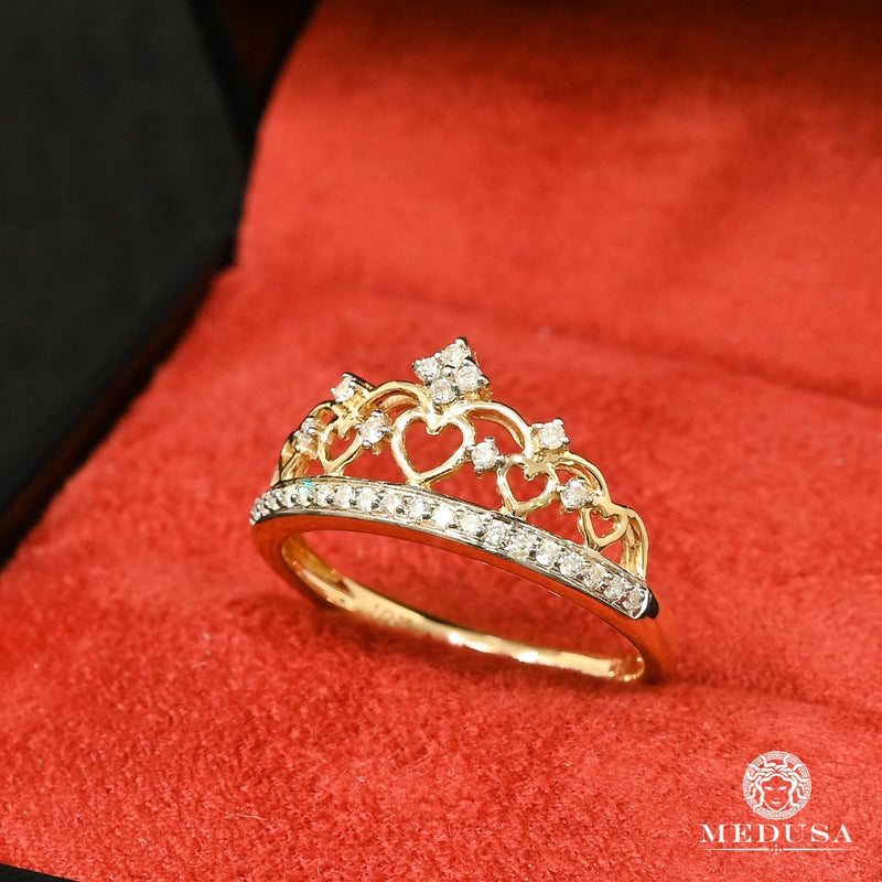 Bague à Diamants en Or 10K | Bague Femme Crown D1 - Diamant 18PT / Or Jaune