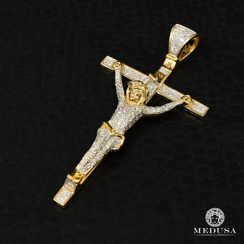 Pendentif à Diamants en Or 14K | Pendentif Croix Crucifix D1 - Diamant Or 2 Tons