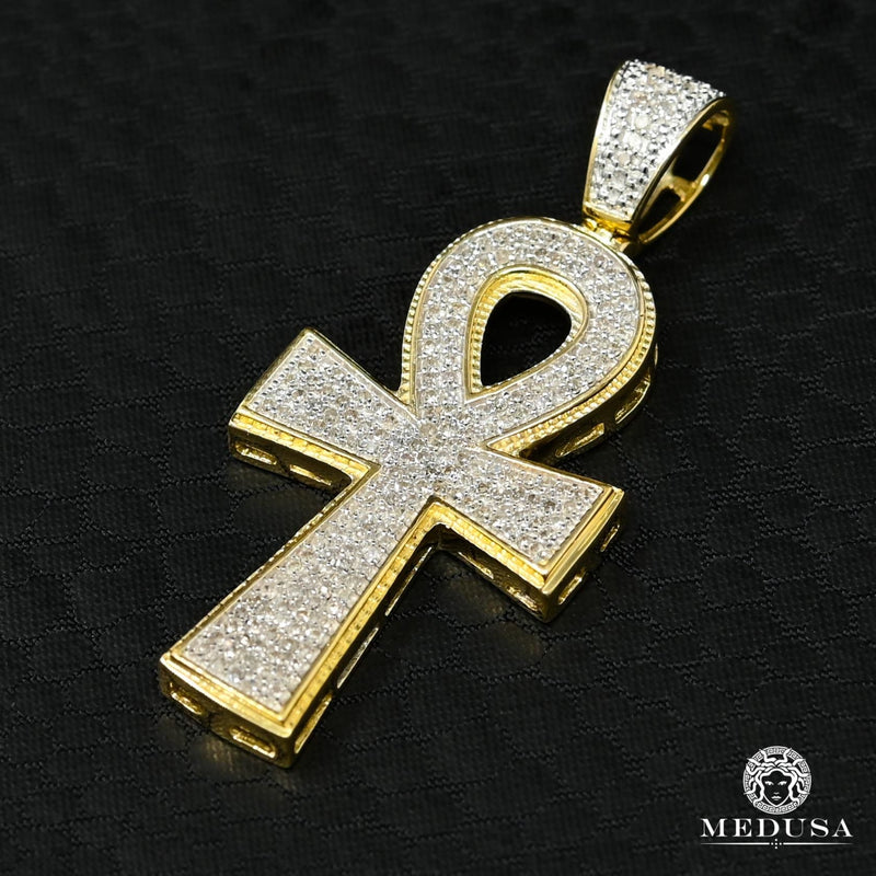 Pendentif à Diamants en Or 10K | Pendentif Croix Crystal D10 - Diamant Or 2 Tons