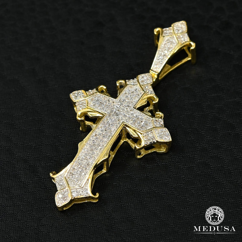 Pendentif à Diamants en Or 10K | Pendentif Croix Crystal D11 - Diamant Or 2 Tons