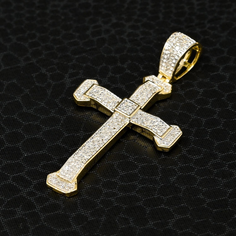 Pendentif à Diamants en Or 10K | Pendentif Croix Crystal D12 - Diamant Or 2 Tons