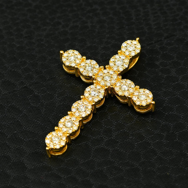 Pendentif à Diamants en Or 14K | Pendentif Croix Crystal D14 - Diamant 45MM / Or Jaune