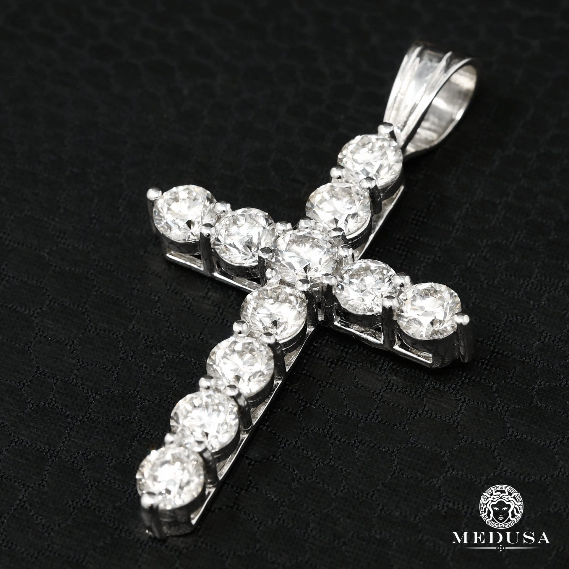 Pendentif à Diamants en Or 14K | Pendentif Croix Crystal D17 - Diamant Or Blanc