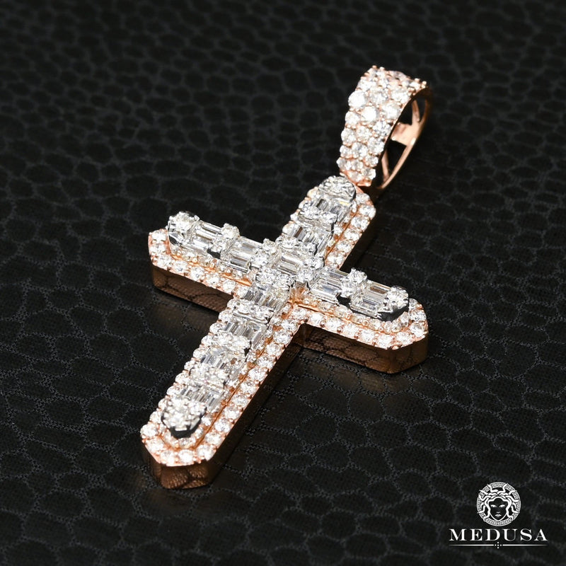 Pendentif à Diamants en Or 14K | Pendentif Croix Crystal D22 - Diamant Or Rose 2 Tons