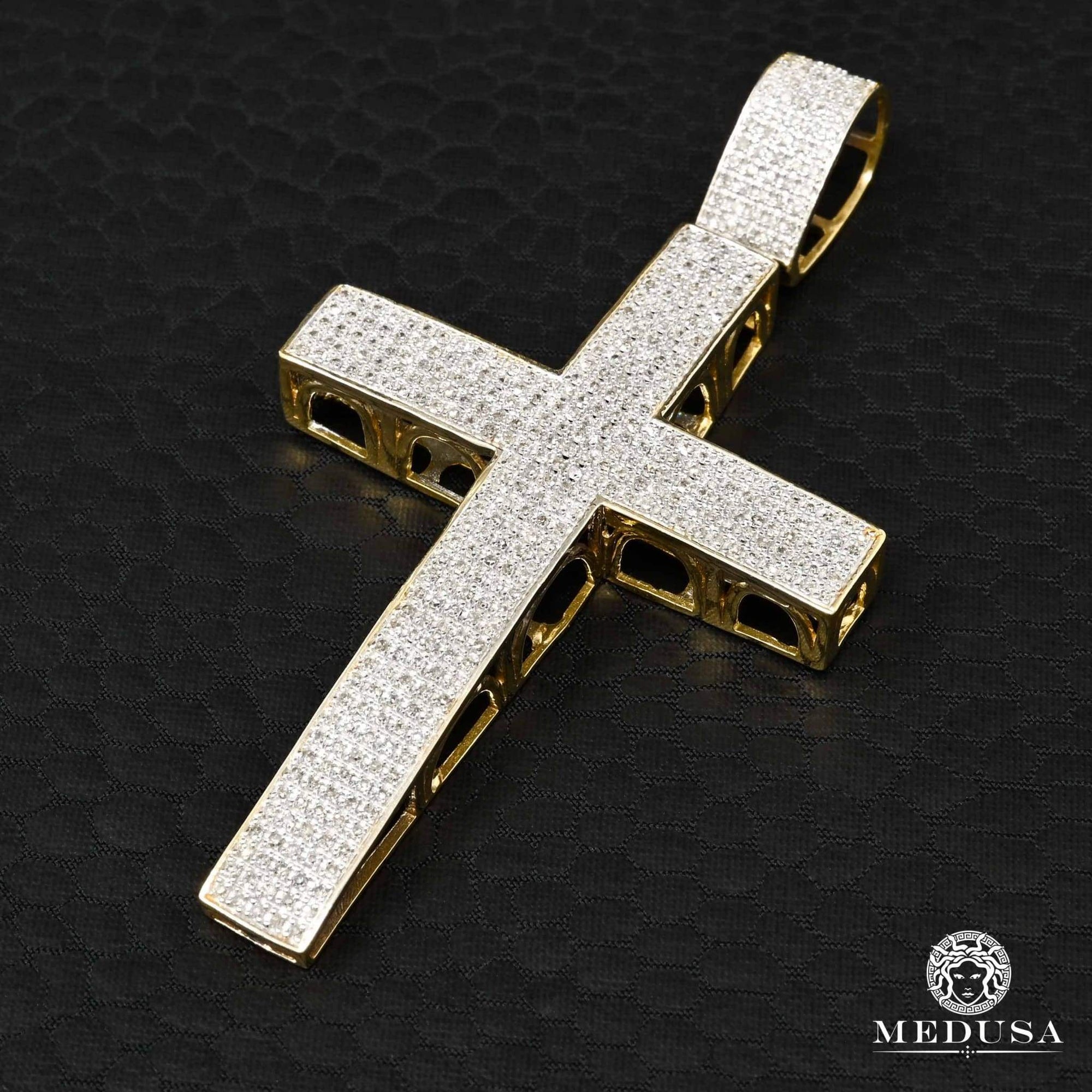 Pendentif à Diamants en Or 10K | Pendentif Croix Crystal D4 - Diamant Or Jaune / 42MM