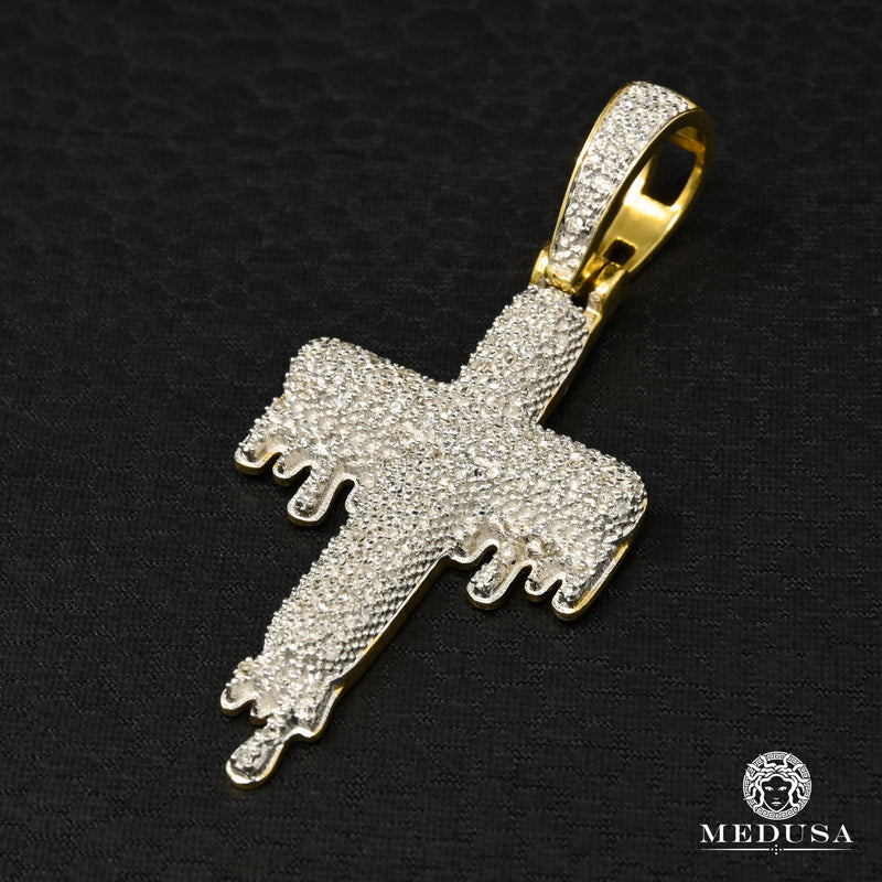 Pendentif à Diamants en Or 10K | Pendentif Croix Crystal D6 - Diamant Or 2 Tons