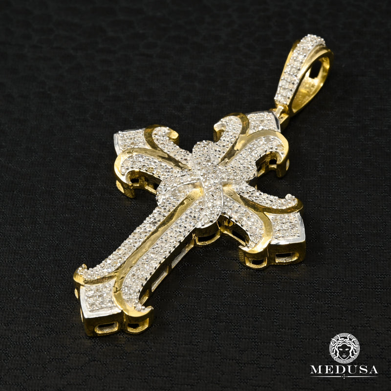 Pendentif à Diamants en Or 10K | Pendentif Croix Crystal D7 - Diamant Or 2 Tons